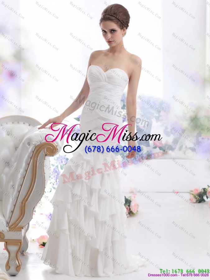 wholesale 2015 elegant sweetheart wedding dress with ruching and ruffled