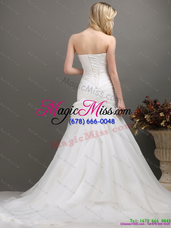 wholesale decent sweetheart ruching wedding dress with brush train for 2015