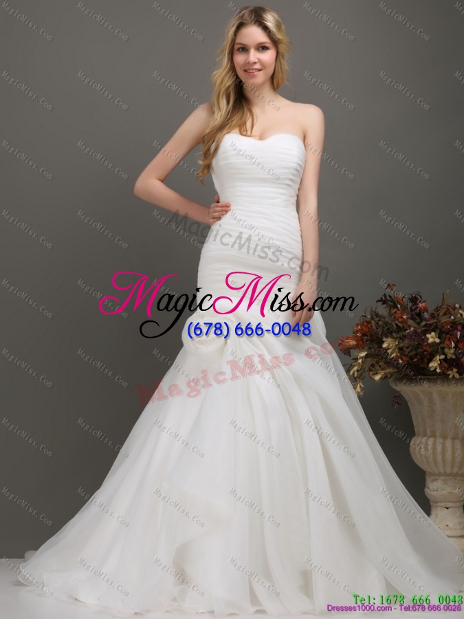 wholesale decent sweetheart ruching wedding dress with brush train for 2015