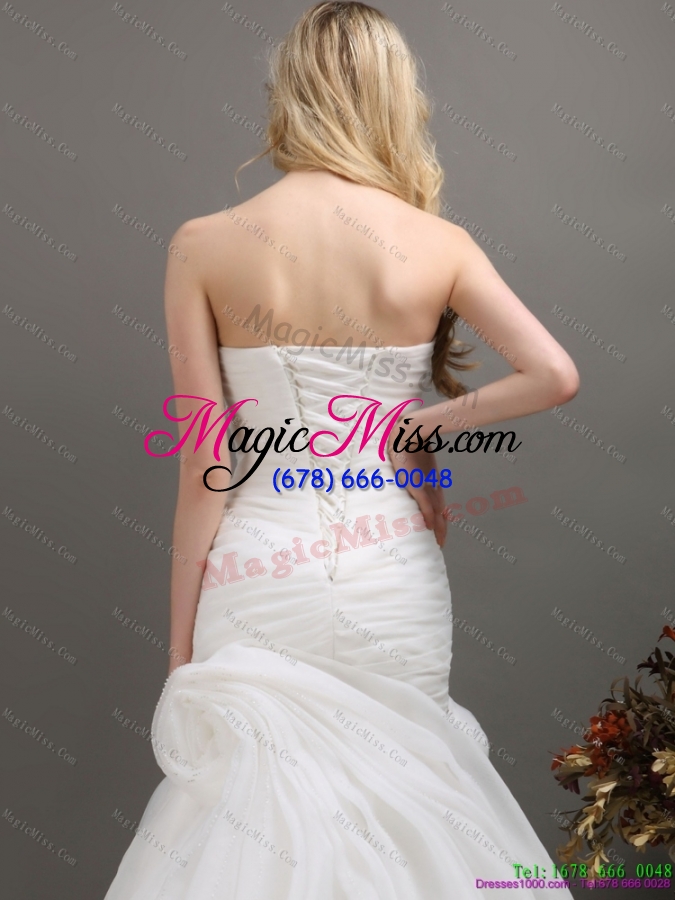 wholesale decent sweetheart ruching wedding dress with brush train for 2015