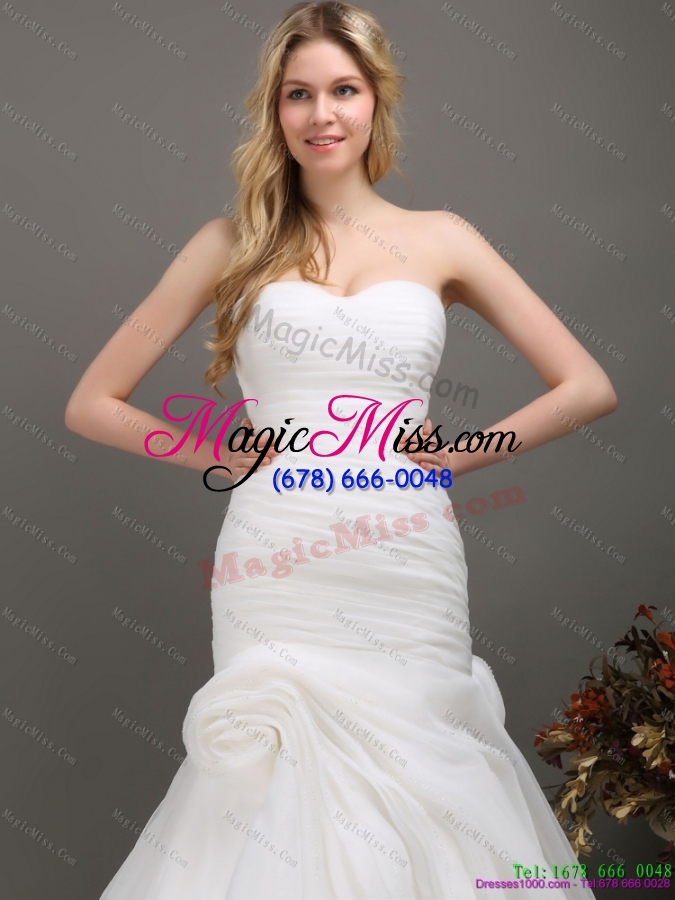 wholesale decent sweetheart ruching wedding dress with brush train for 2015