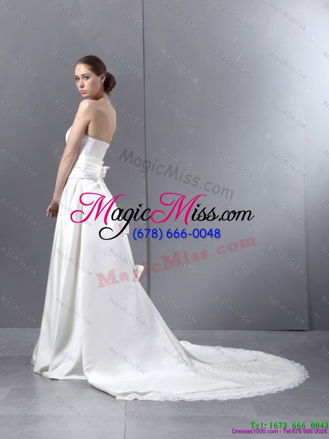 wholesale ruched strapless white wedding dresses with brush train