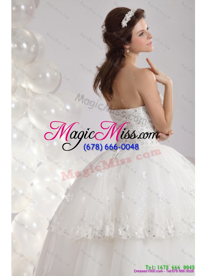 wholesale popular sweetheart ruffles and beading bridal gowns in white