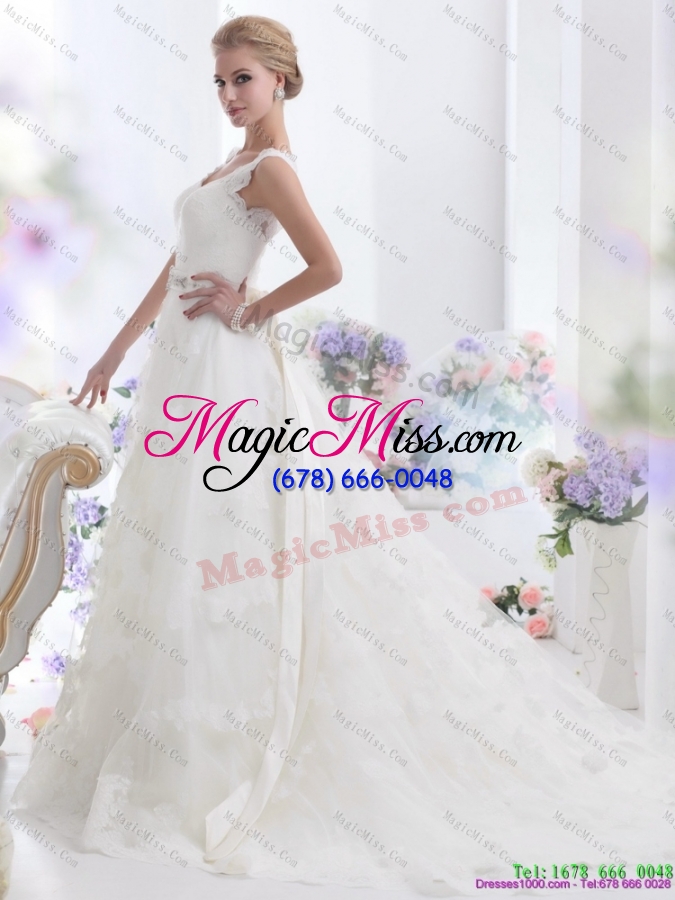 wholesale unique brush train white wedding dresses with lace and beading