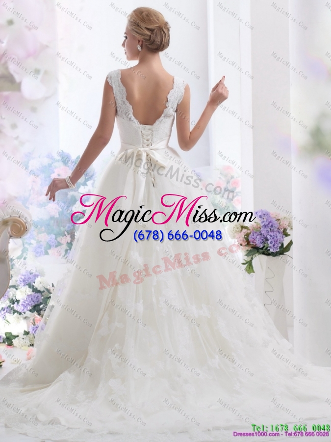 wholesale unique brush train white wedding dresses with lace and beading