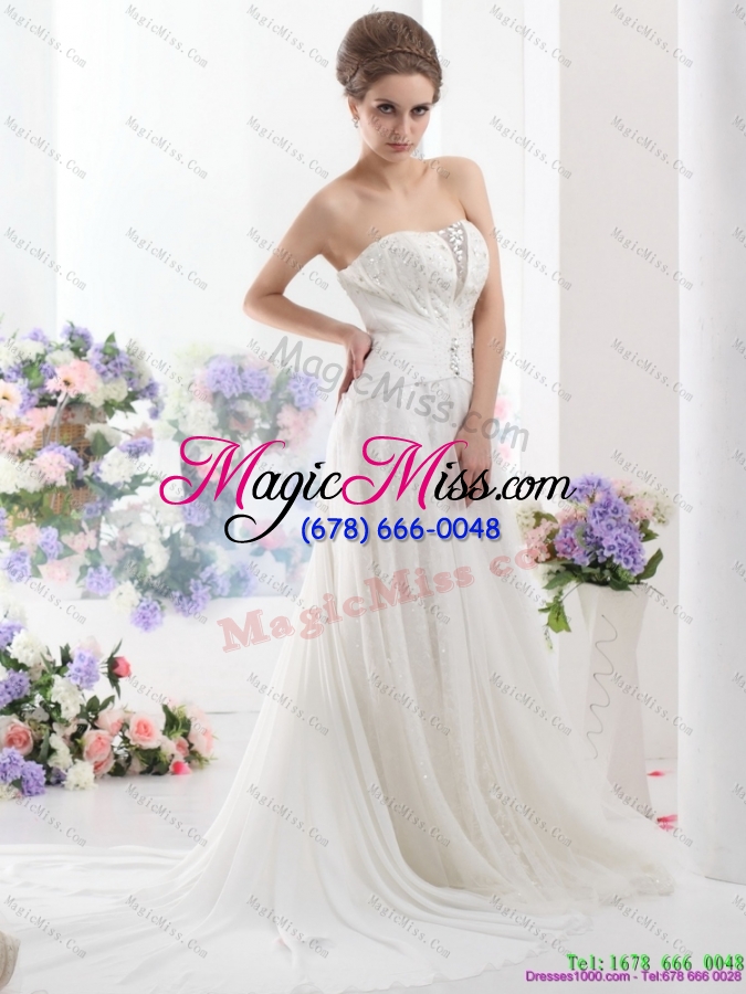 wholesale 2015 unique sequines white wedding dresses with chapel train