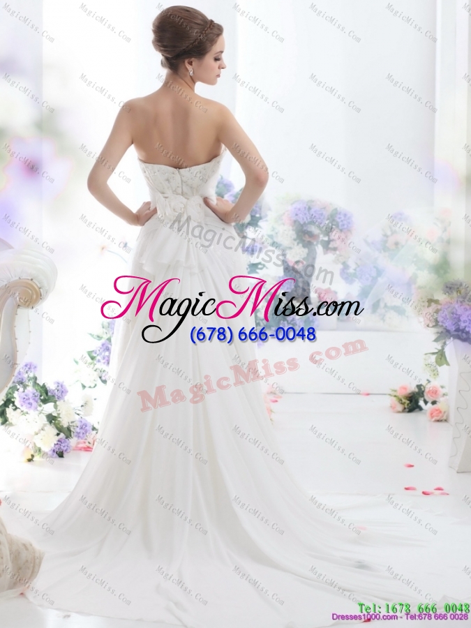 wholesale 2015 unique sequines white wedding dresses with chapel train