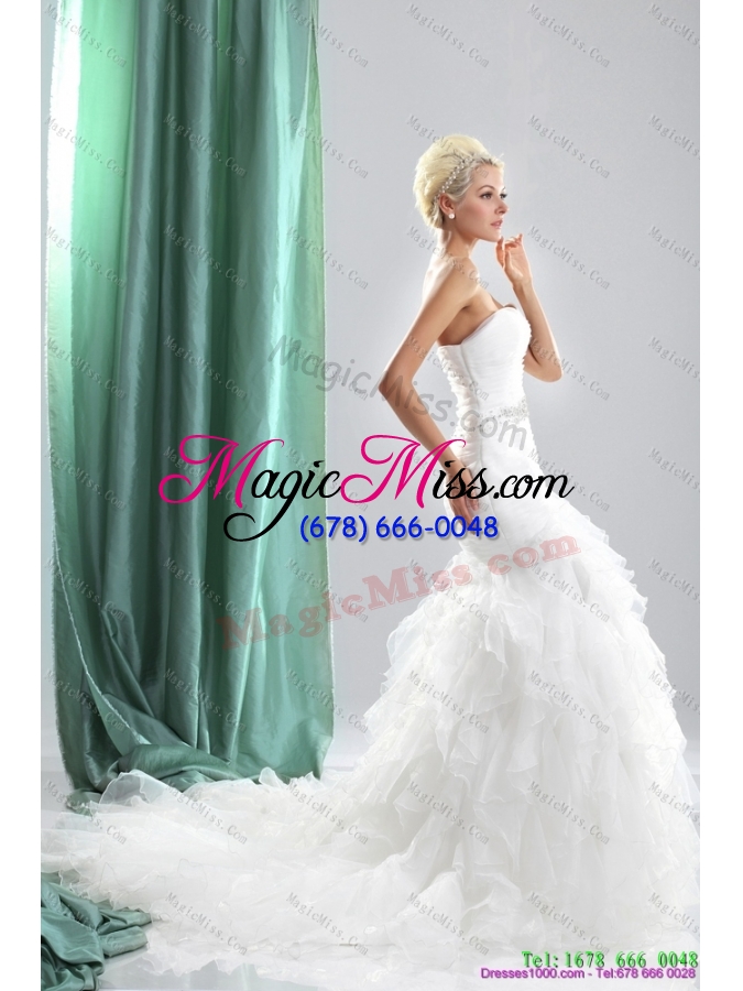 wholesale 2015 popular ruffles white sweetheart wedding dresses with sequins