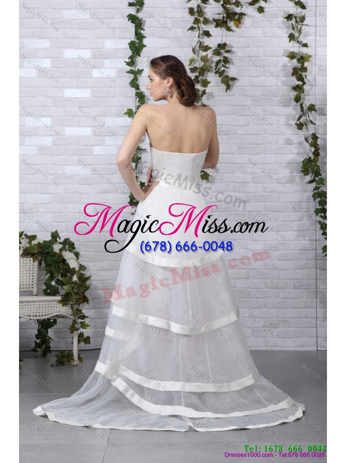 wholesale detachable white strapless wedding dresses with brush train and bownot