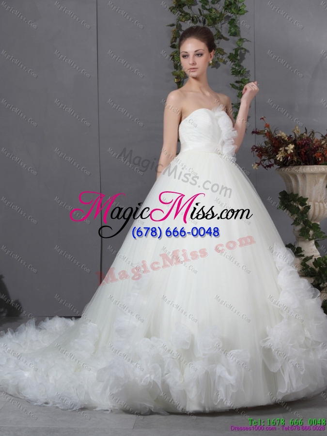 wholesale new style ruffled white wedding dresses with chapel train