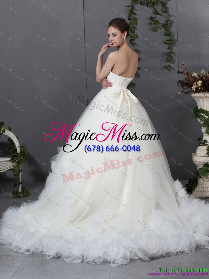 wholesale new style ruffled white wedding dresses with chapel train