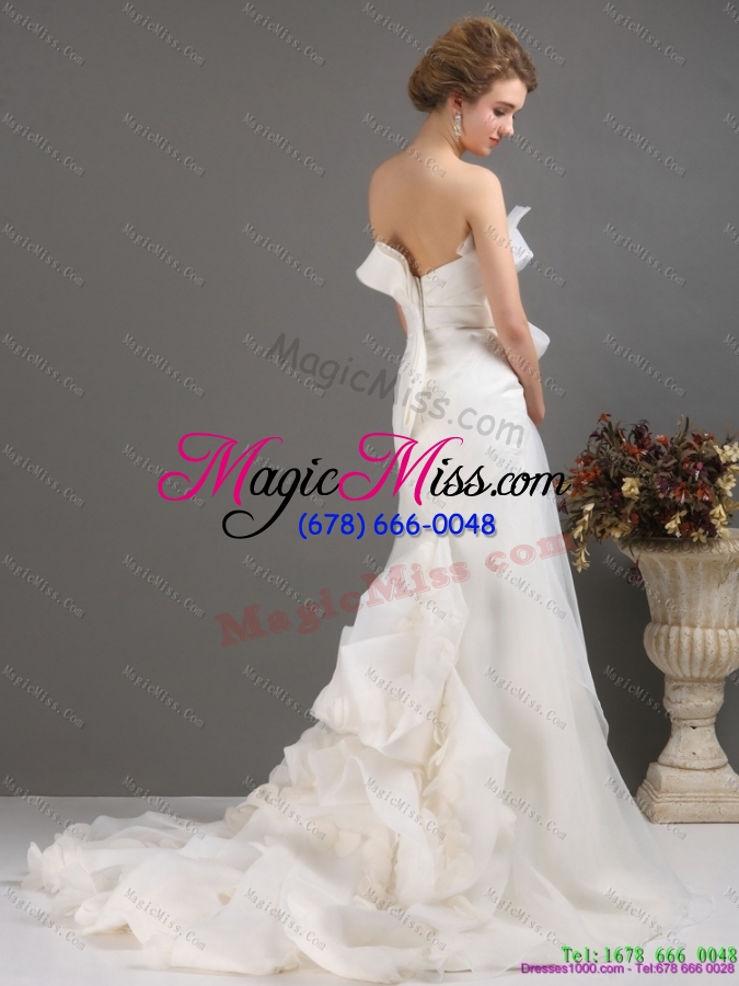 wholesale ruffles strapless bownot white wedding dresses with brush train