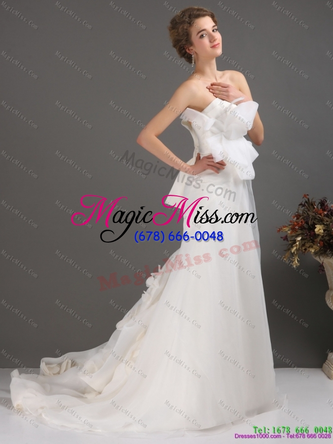 wholesale ruffles strapless bownot white wedding dresses with brush train