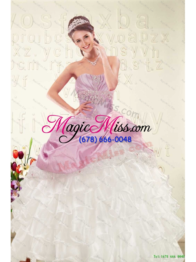 wholesale elegant multi color strapless hand made flower quinceanera dress and ruching pretty prom dresses and ruffles straps little girl dress