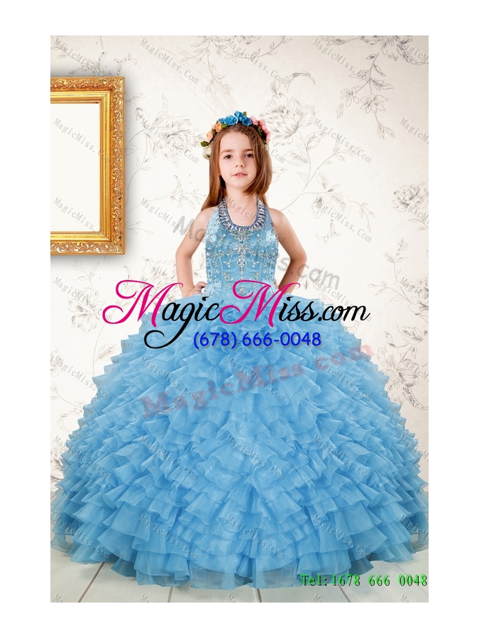 wholesale beading pretty aqua blue quinceanera gown and lilac short dama dresses and halter top ruffles pageant dresses for little girl