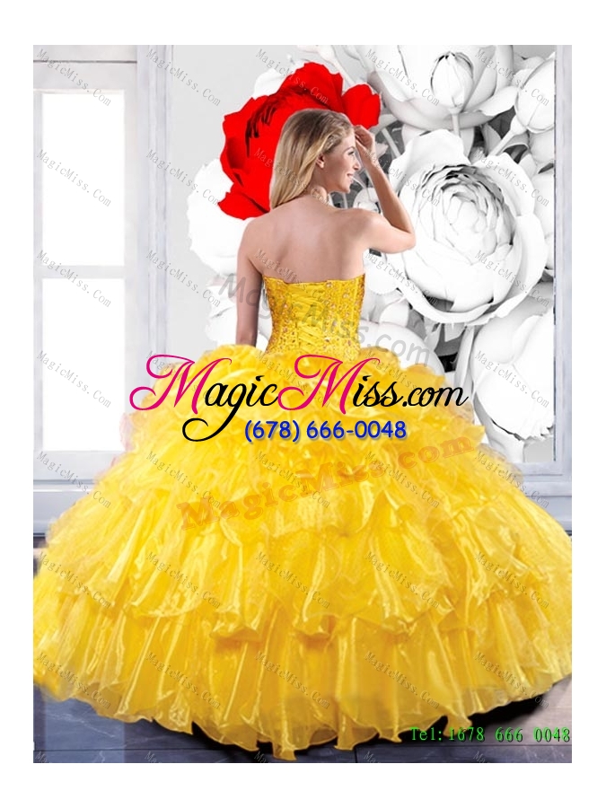 wholesale in stock sweetheart 2015 quinceanera dresses with ruffled layers
