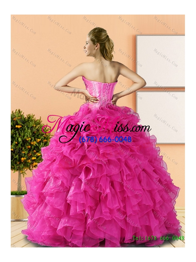 wholesale 2015 new style beading and ruffles quinceanera dresses in hot pink