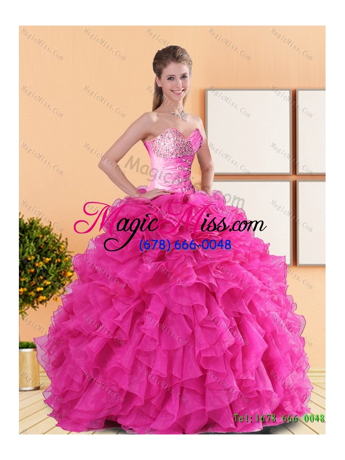 wholesale 2015 new style beading and ruffles quinceanera dresses in hot pink