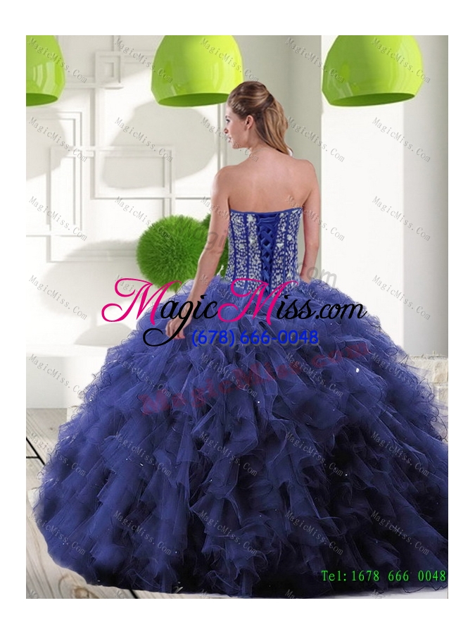 wholesale vestidos de navy blue quinceanera gown with beading and ruffles for 2015