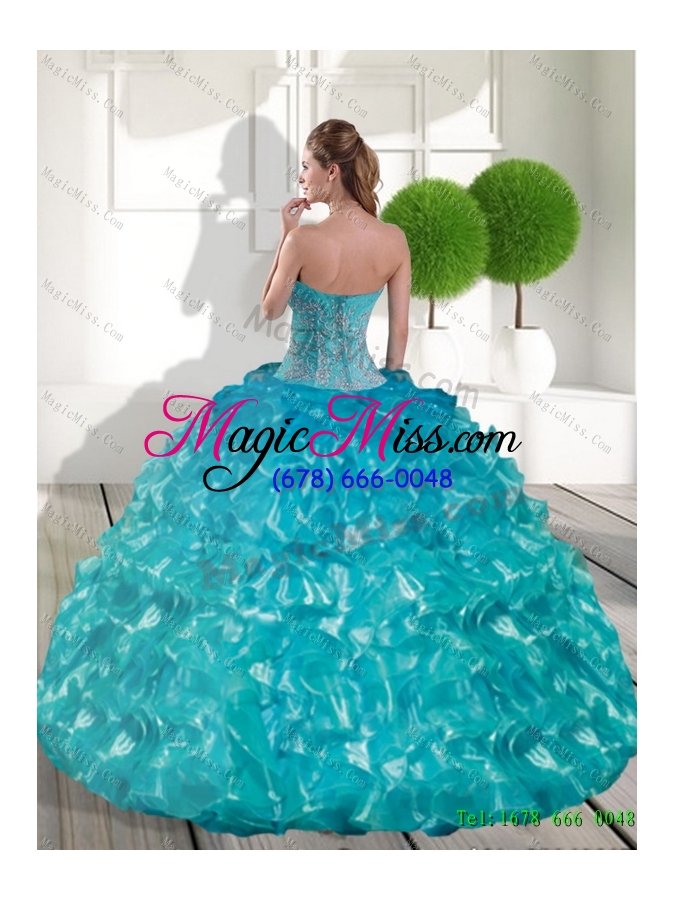 wholesale luxurious sweetheart teal sweet 15 dresses with appliques and ruffled layers