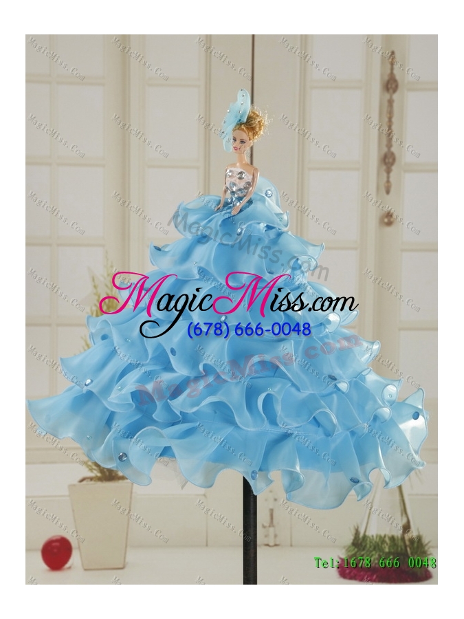 wholesale 2015 inexpensive beading and ruffles sweetheart quinceanera gown in teal