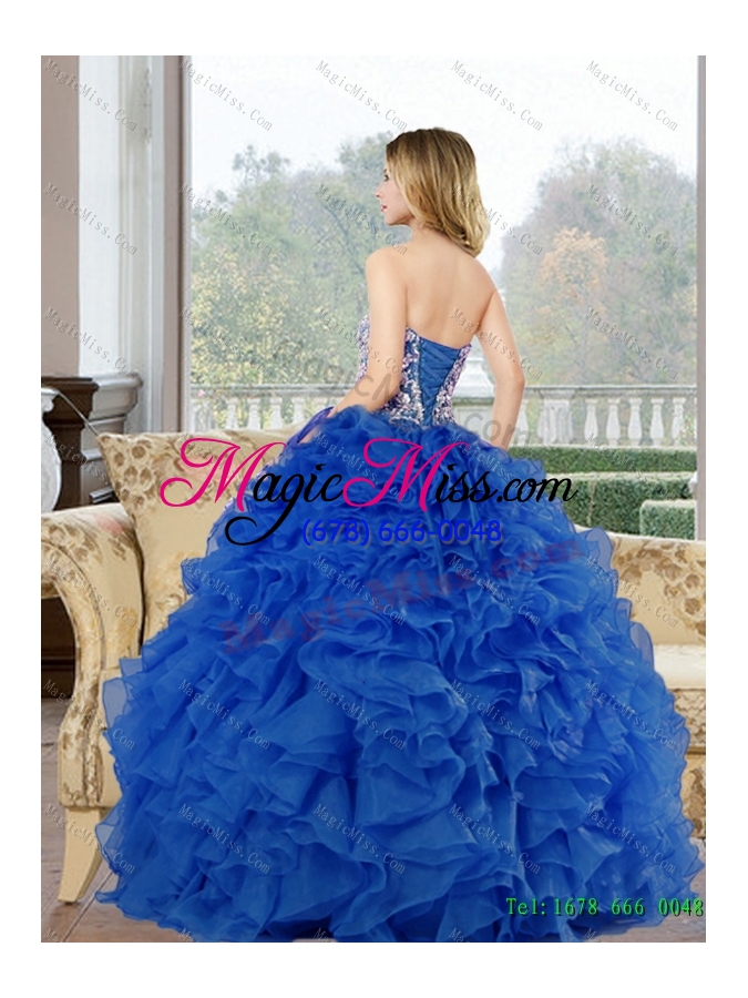 wholesale 2015 unique sweetheart baby blue sweet 15 dresses with beading and ruffles