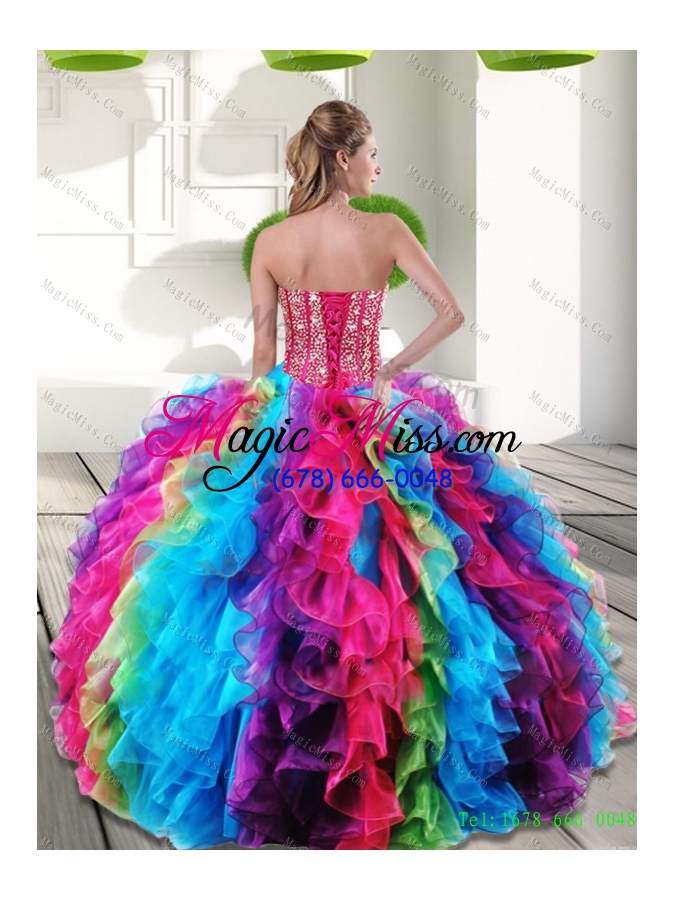 wholesale beautiful sweetheart beading and ruffles 2015 quinceanera ball gowns in multi color