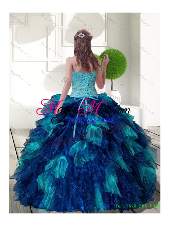 wholesale 2015 unique multi color quinceanera ball gowns with beading and ruffles
