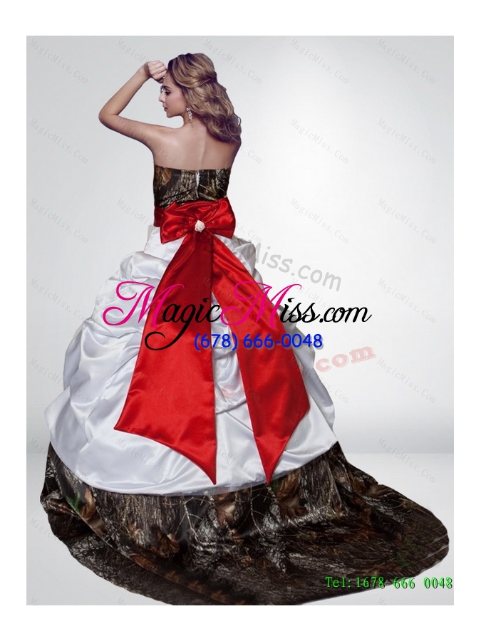 wholesale new style puffy camo wedding dresses with bowknot and court train