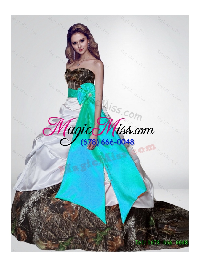 wholesale new style puffy camo wedding dresses with bowknot and court train