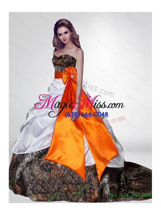 wholesale new style puffy camo wedding dresses with bowknot and court train