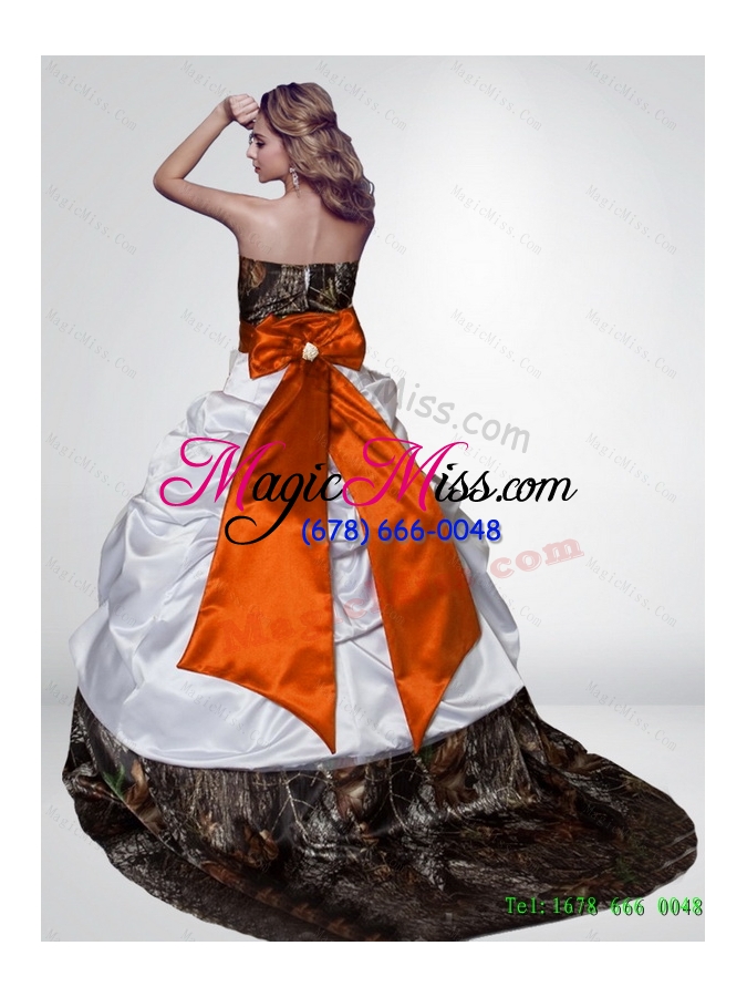 wholesale new style puffy camo wedding dresses with bowknot and court train