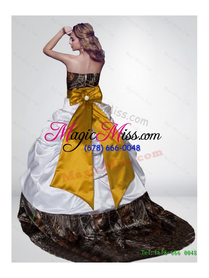 wholesale new style puffy camo wedding dresses with bowknot and court train