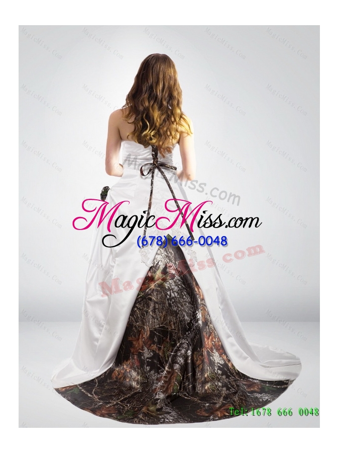 wholesale new style strapless hand made flower camo wedding dresses in multi color