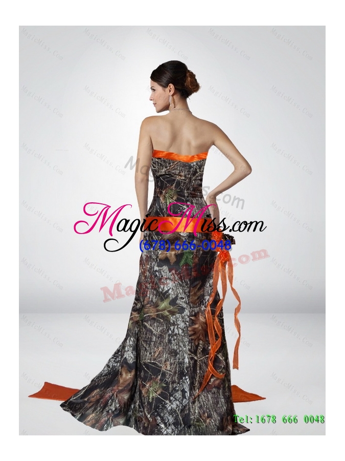 wholesale sexy column strapless camo prom dresses with hand made flower