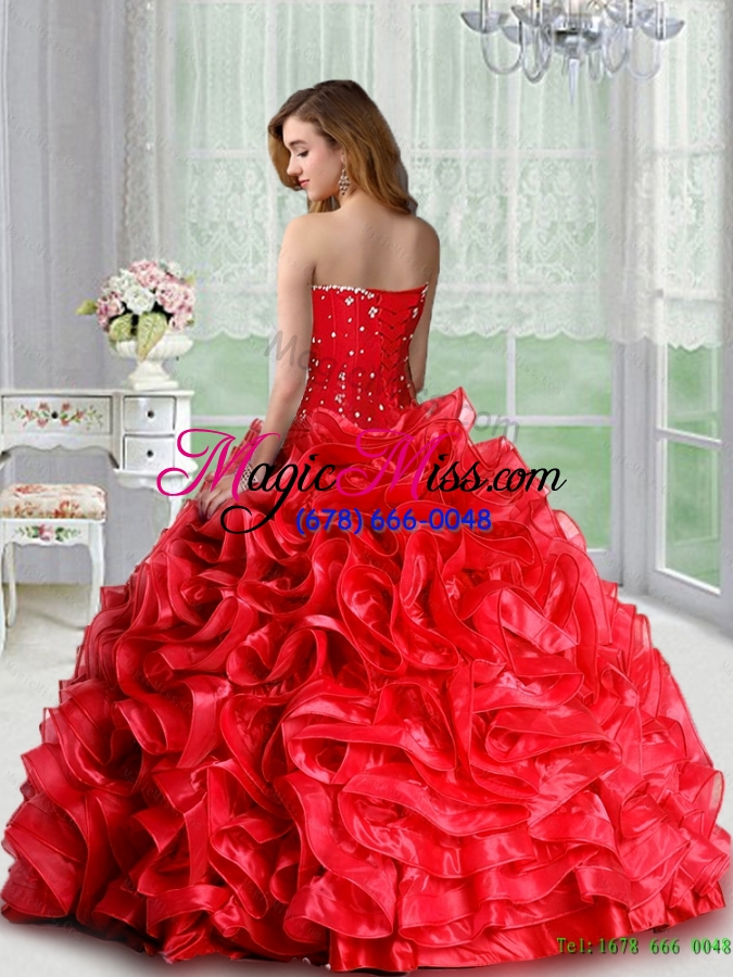 wholesale pretty sweetheart red unique quinceanera dresses with beading and ruffles