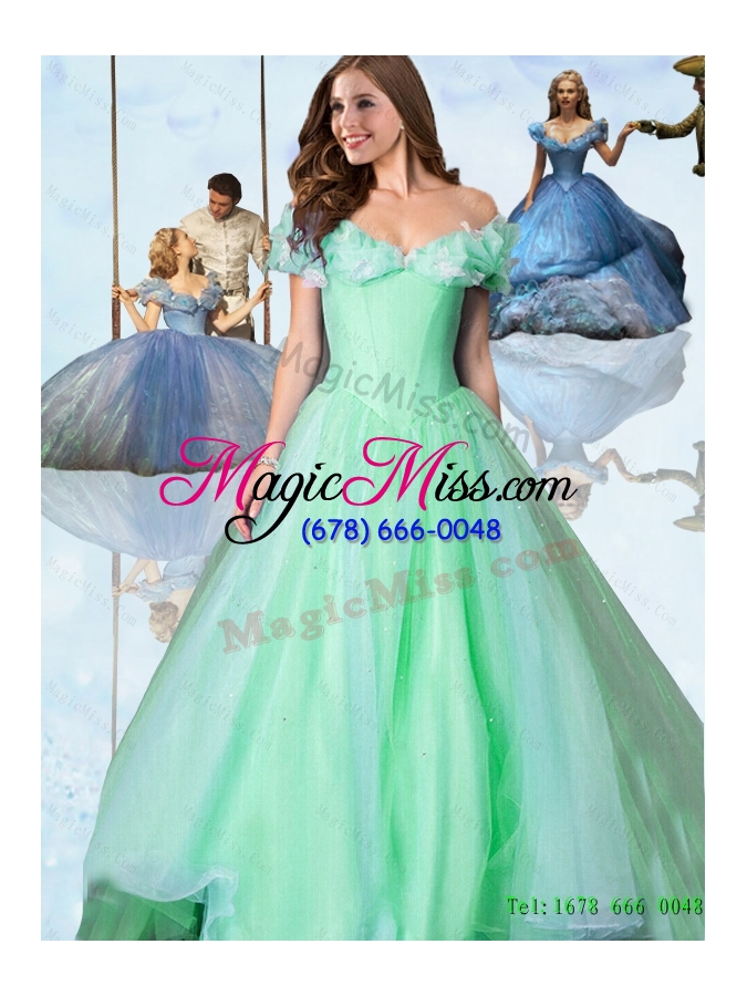 wholesale 2015 winter sweet off the shoulder cinderella quinceanera dresses in apple green