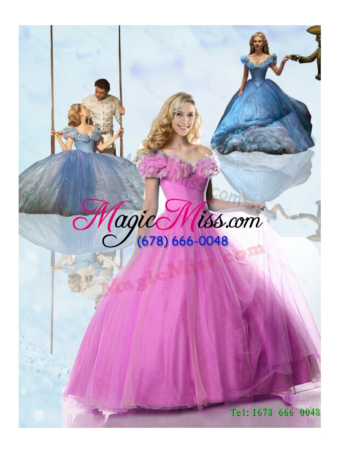 wholesale elegant 2015 fall princess off the shoulder rose pink cinderella quinceanera dresses