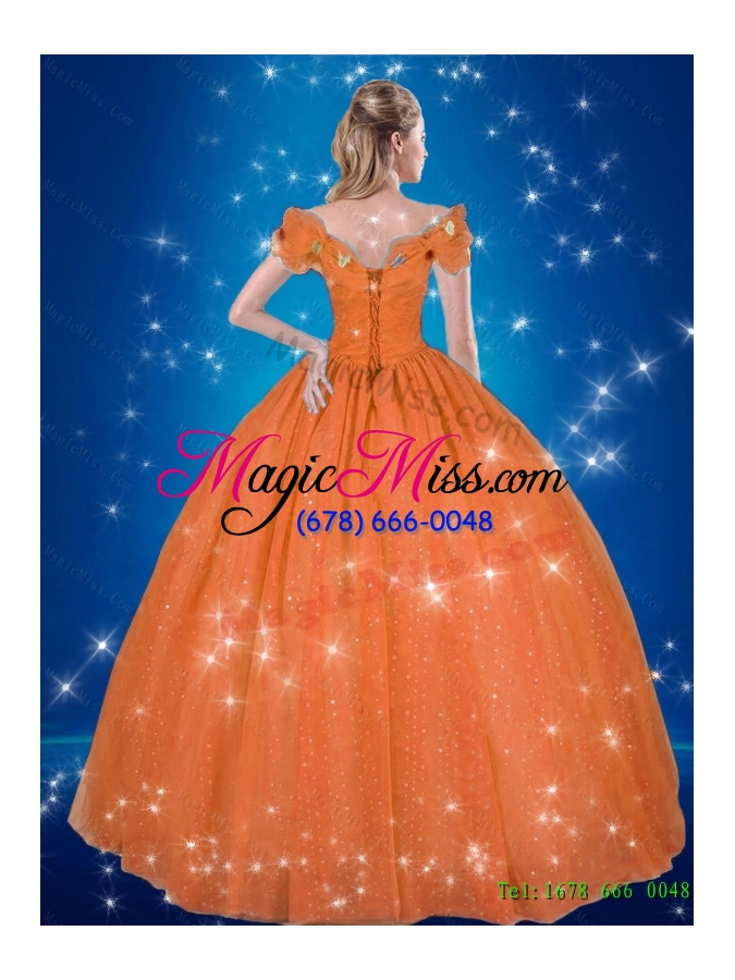 wholesale new style orange hand made flowers 2015 cinderella quinceanera dresses
