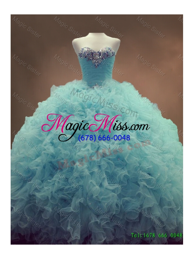 wholesale discount beaded and ruffles quinceanera gowns in light blue for 2016