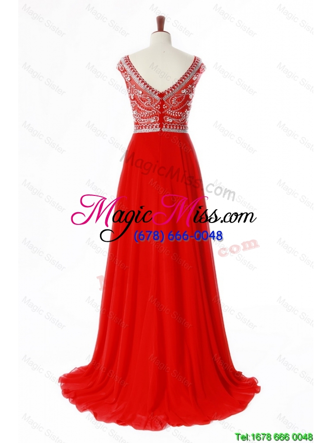 wholesale new style bateau beading brush train prom dress in turquoise