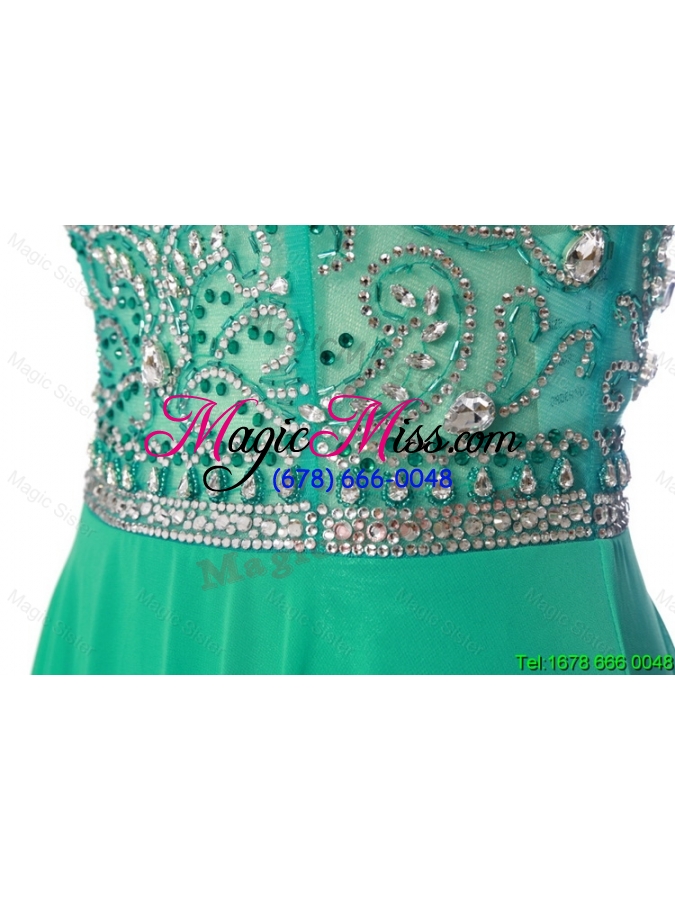 wholesale new style bateau beading brush train prom dress in turquoise