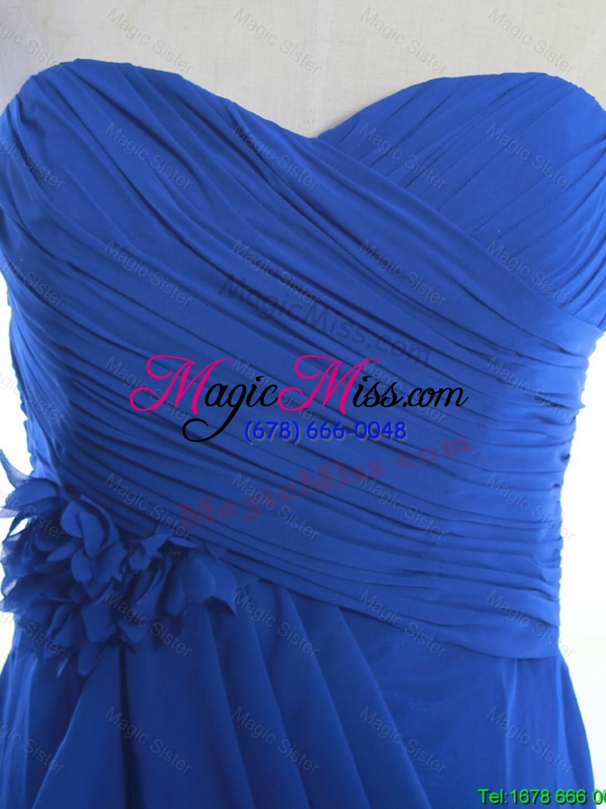 wholesale vintage customize hand made flowers and ruching short prom dresses in royal blue