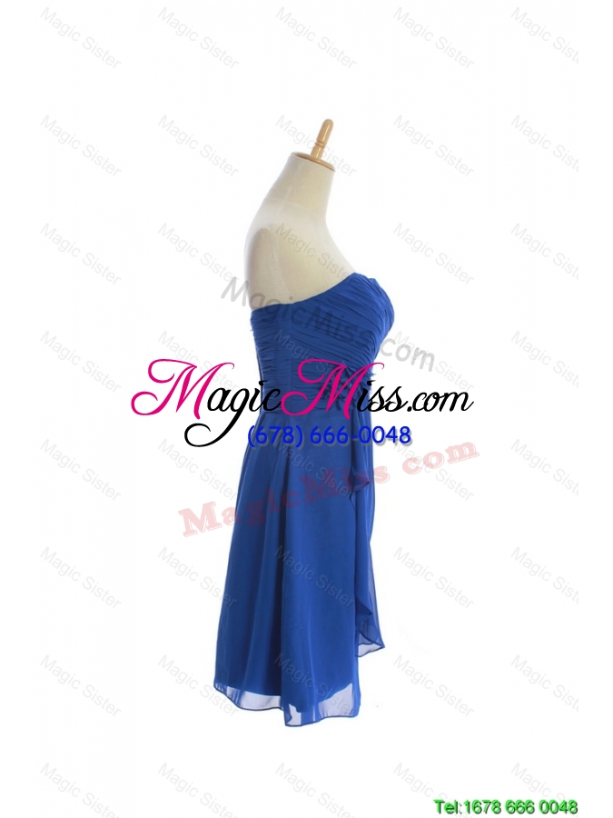 wholesale vintage customize hand made flowers and ruching short prom dresses in royal blue