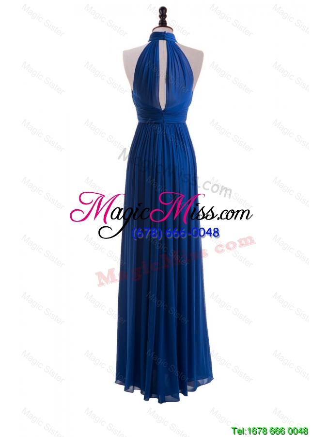 wholesale empire halter top prom dresses with belt in blue