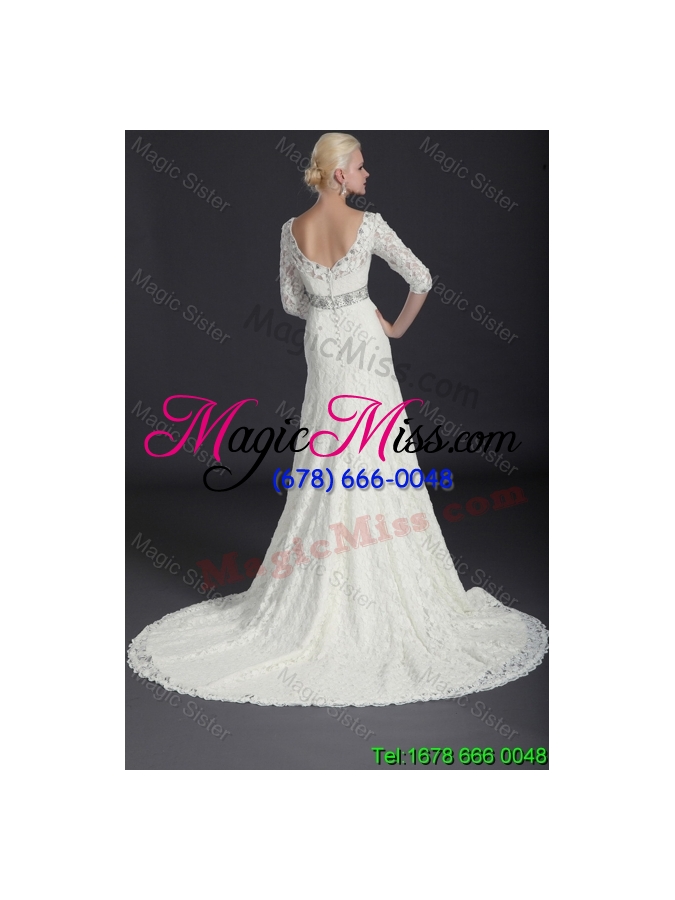 wholesale beautiful empire lace white long wedding dresses with court train for 2016