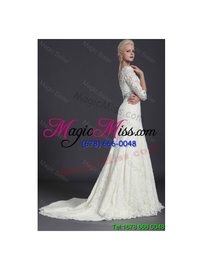 wholesale beautiful empire lace white long wedding dresses with court train for 2016