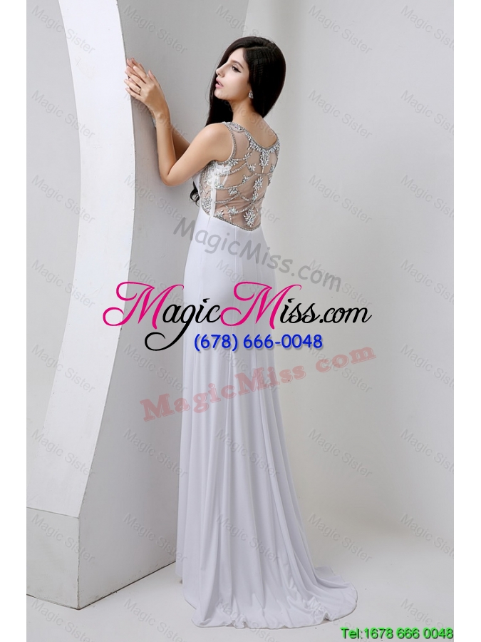 wholesale gorgeous beaded brush train prom dresses with high slit