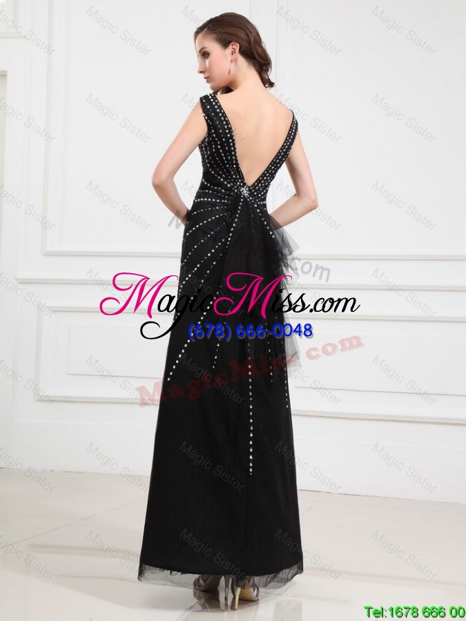 wholesale pretty popular empire v neck beaded backless prom dresses in black