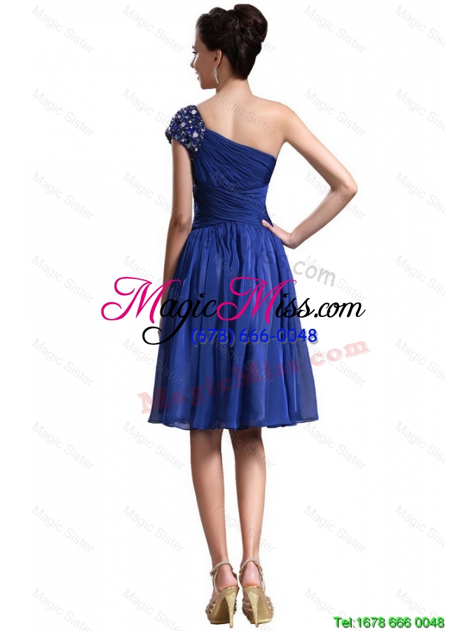 wholesale new style one shoulder short prom dresses in royal blue